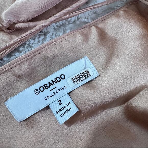 Obando Collective Size 2 Gold Pink Elegant Satin Halter Top Silky Tank Shell - Picture 11 of 16